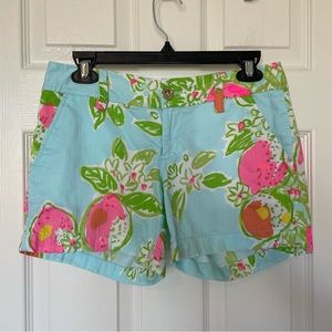 Lilly Pulitzer The Callahan Shorts Floral Blue Pink Green Cotton Summer Size 2